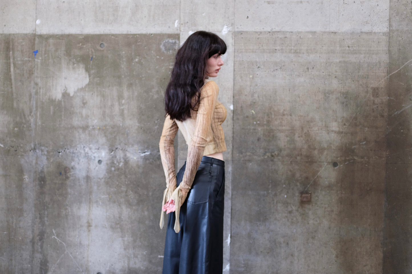 Fur print mesh cardigan/gold
