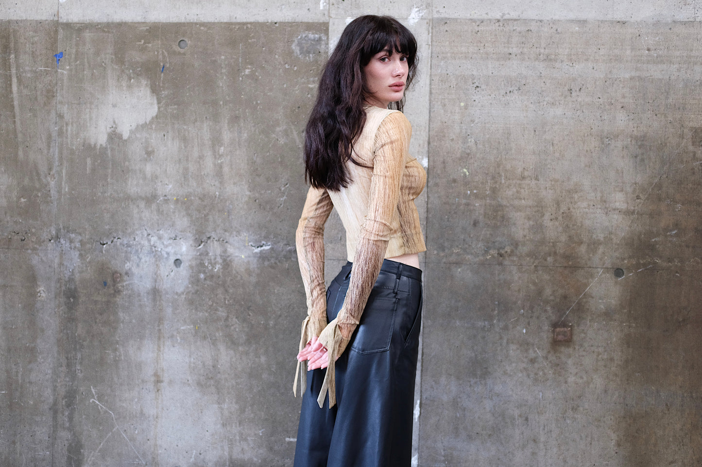 Fur print mesh cardigan/gold