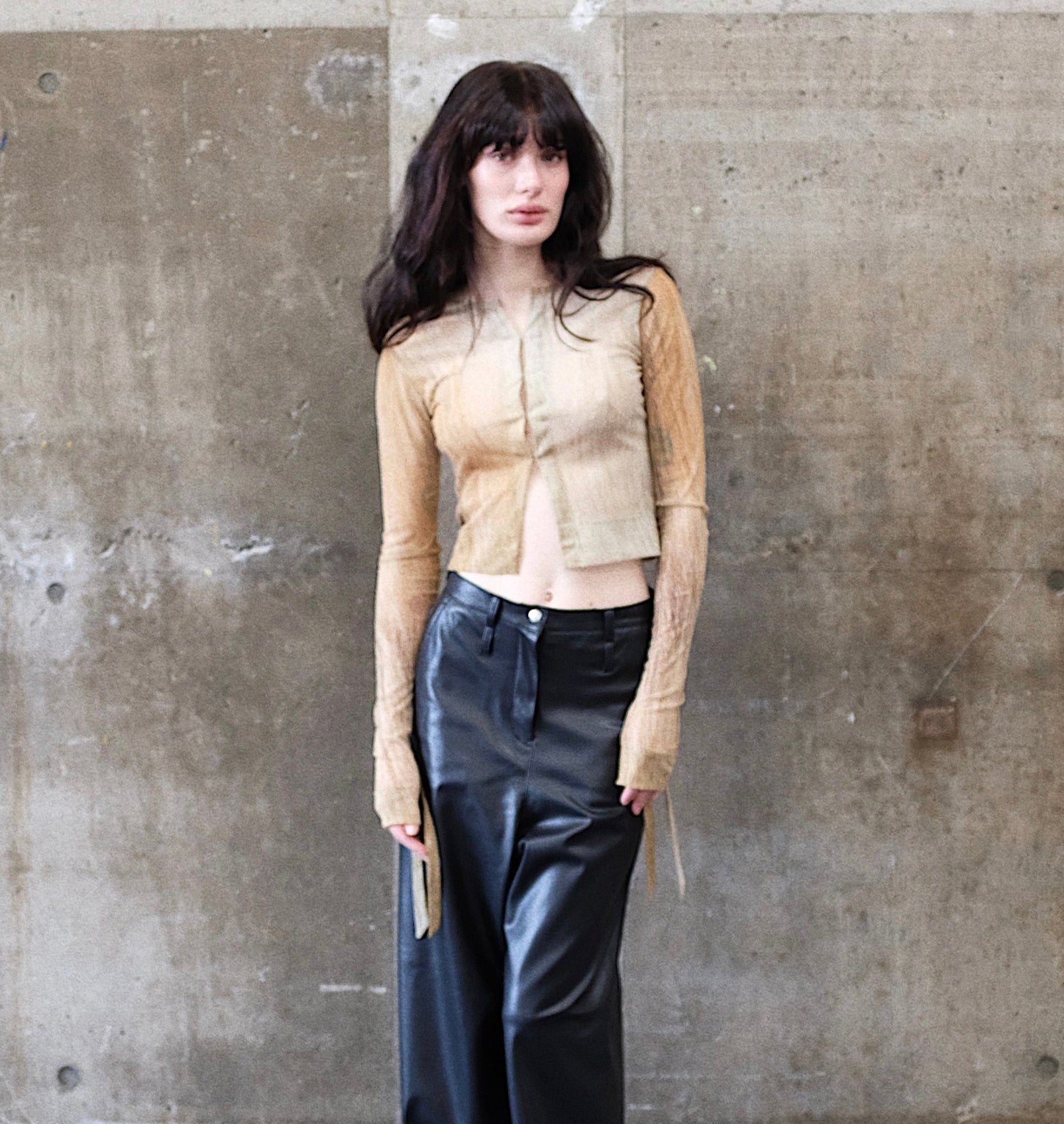 Fur print mesh cardigan/gold