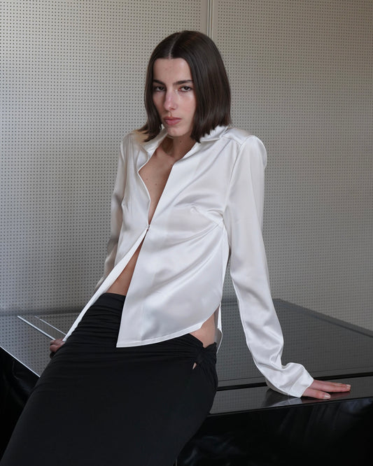 Silk-like Shirt / White