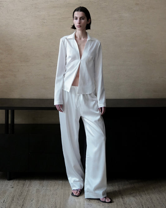 Silk-like Pants / White