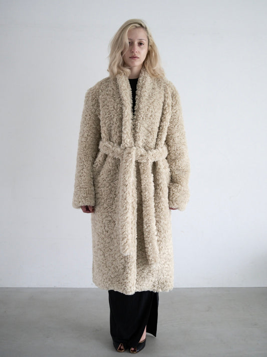 curly robe coat / sand
