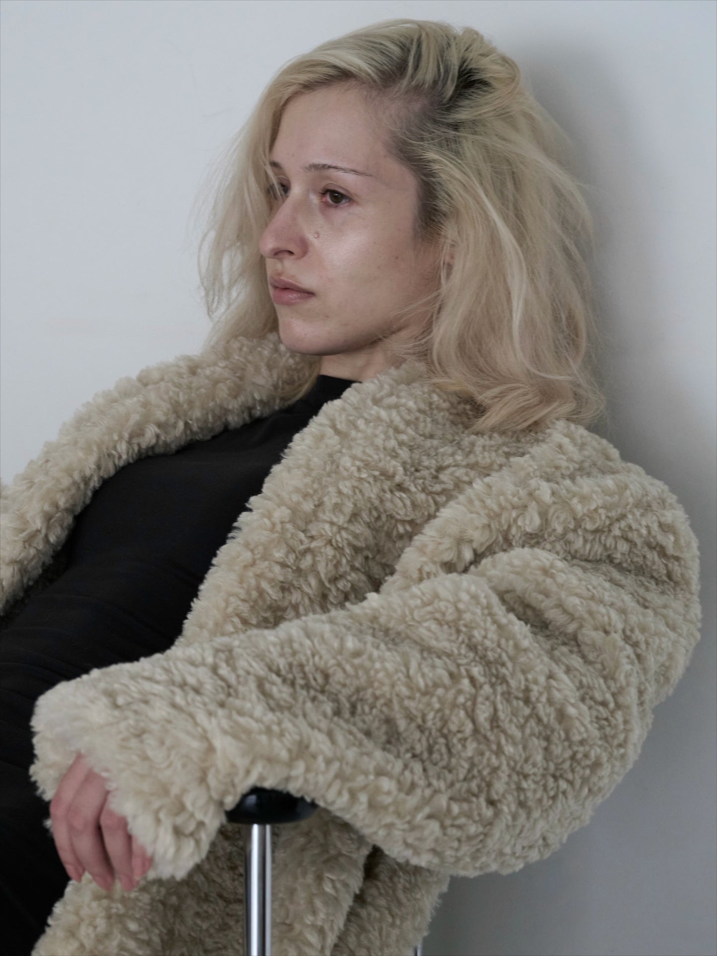 curly robe coat / sand