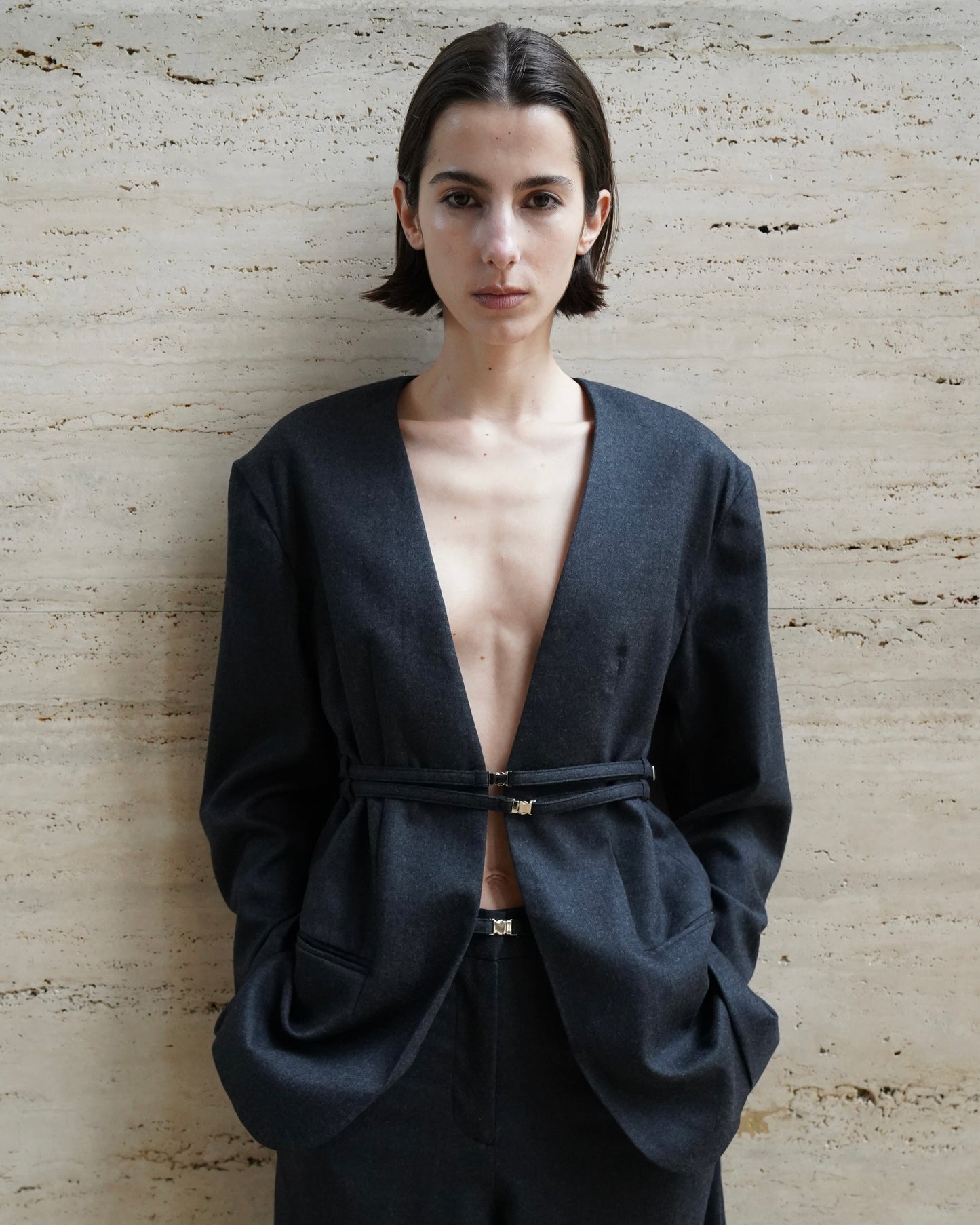 Deep Cut Jacket / Suit Gray